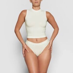 SKIMS Cotton Jersey Mock Neck Tank in Bone size Medium